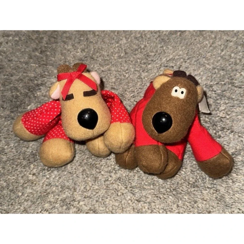 Vtg 1986 Hallmark Randy Ramona Set Reindeer Mini Plush Figure Toy Christmas